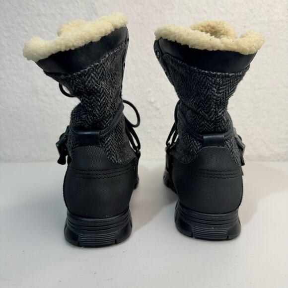 Polo Ralph Lauren Tavin Rollover Shearling Boots Black Leather Buckle Lace-Up 7D main image 5